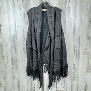 Pretty Angel Women's XL Linen Blend Gray 
Cable Knit Open Cardigan Scarf.